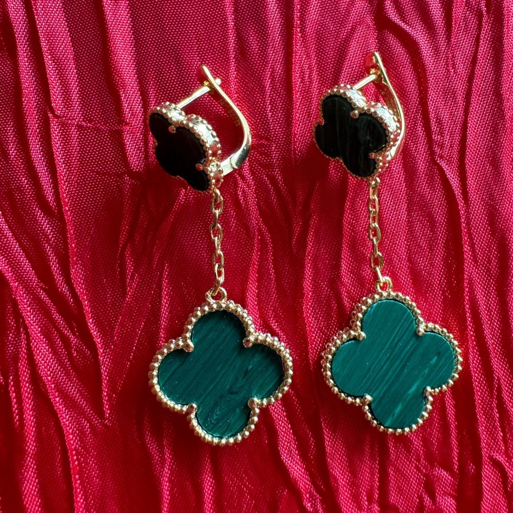 Clover Malachite Clover Stud Dangle Earrings 925 … - image 6